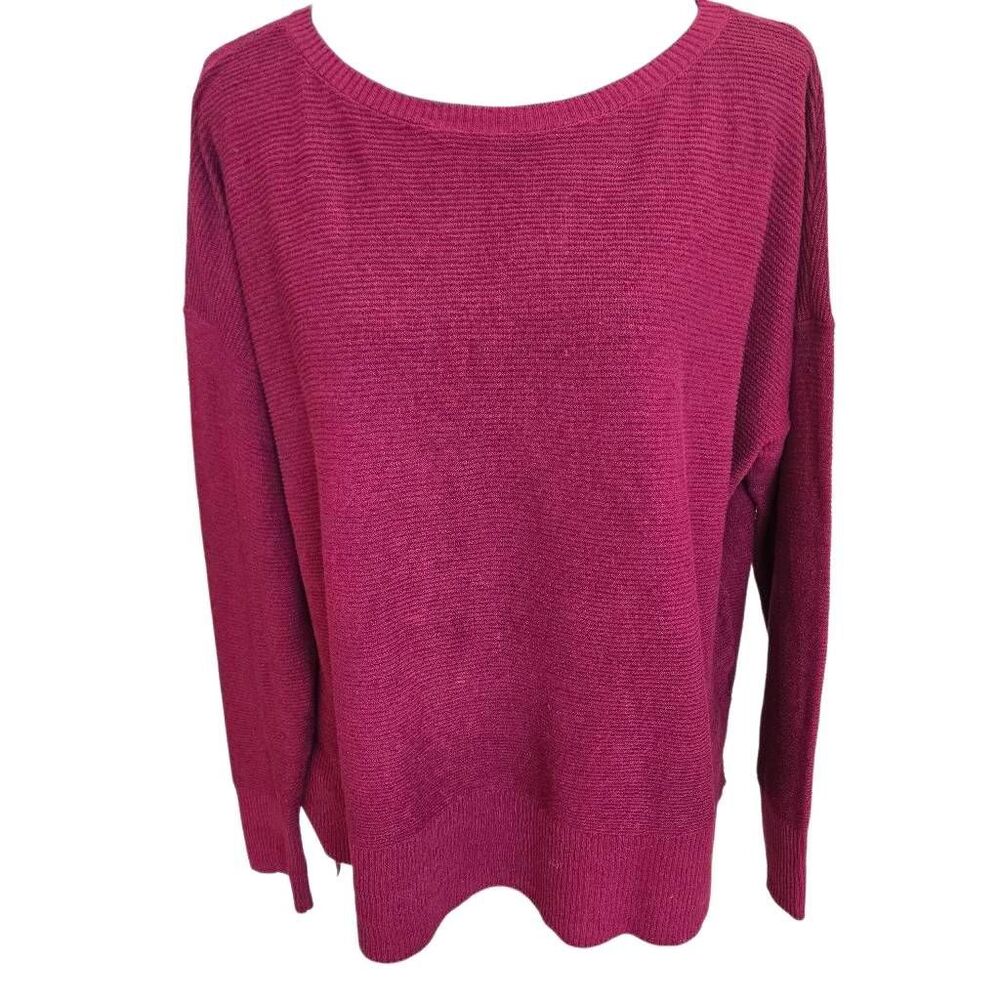 Eileen Fisher Womens Organic Linen Blend Knit Crewneck Sweater Berry Pink Medium